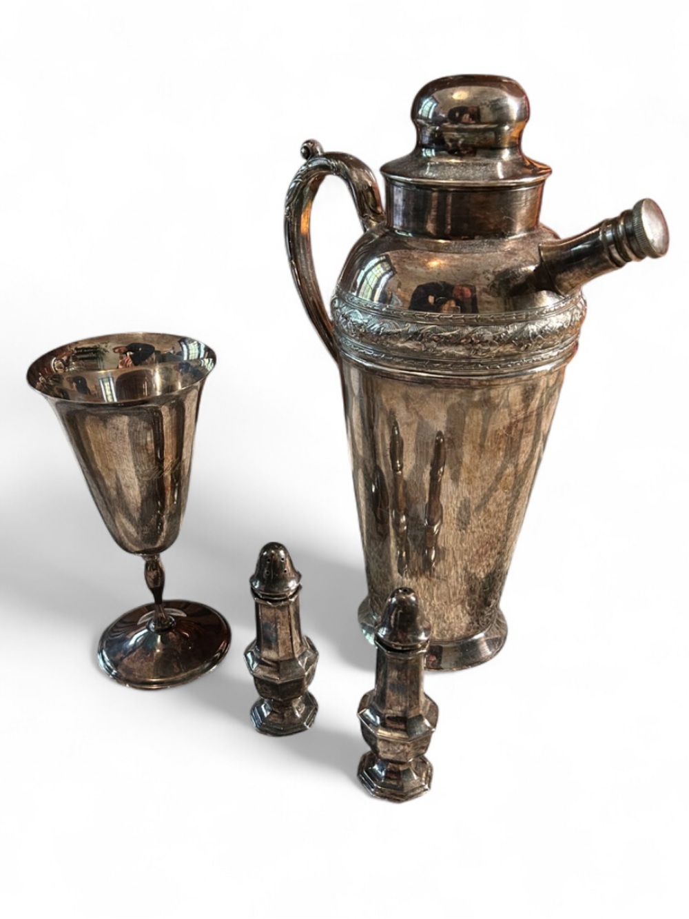 Vintage Silver-Plated bundle Shaker Set - Silver, cup, salt and pepper